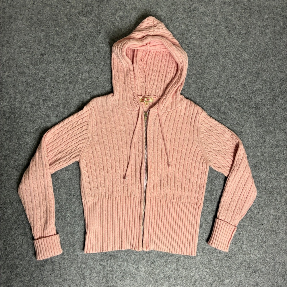 Stella Tweed Womens XL Pink Cable Knit Full Zip Hoodie Sweater Long Sleeve